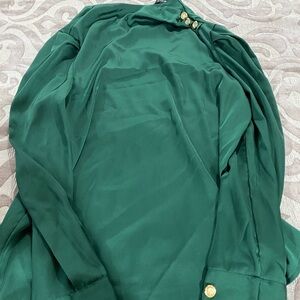 SHEIN Forest Green Blouse with Gold Buttons